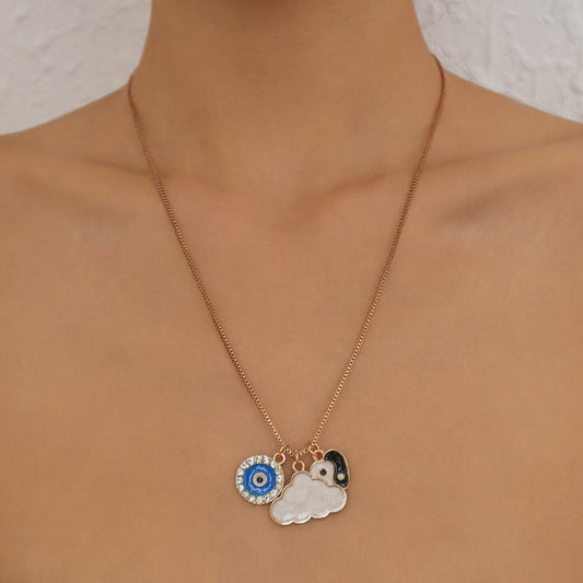 N9815 single-layer snake bone chain necklace cloud Tai Chi gossip drop oil eye necklace simple personality necklace