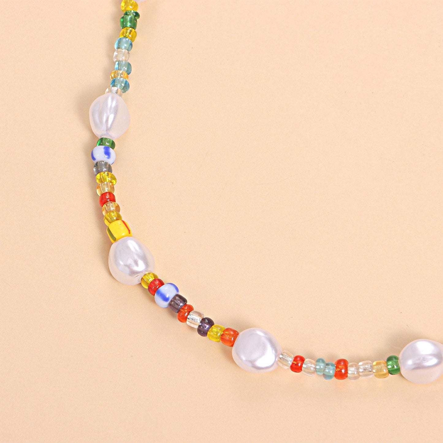 Jewelry Color Transparent White and Blue Rice Bead Necklace Female Fashion Popular Personality Pearl Necklace