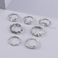 R766 Simple metal ring retro old ring crescent leaf joint ring set