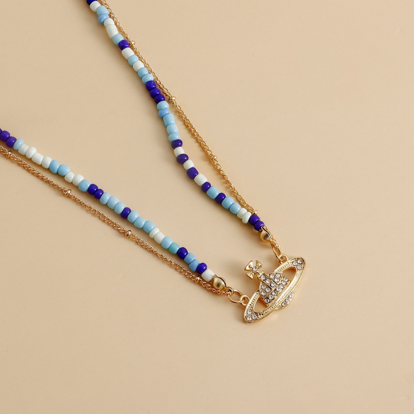 Jewelry ocean blue rice bead cosmic planet double-layer winding glasses chain female mask chain
