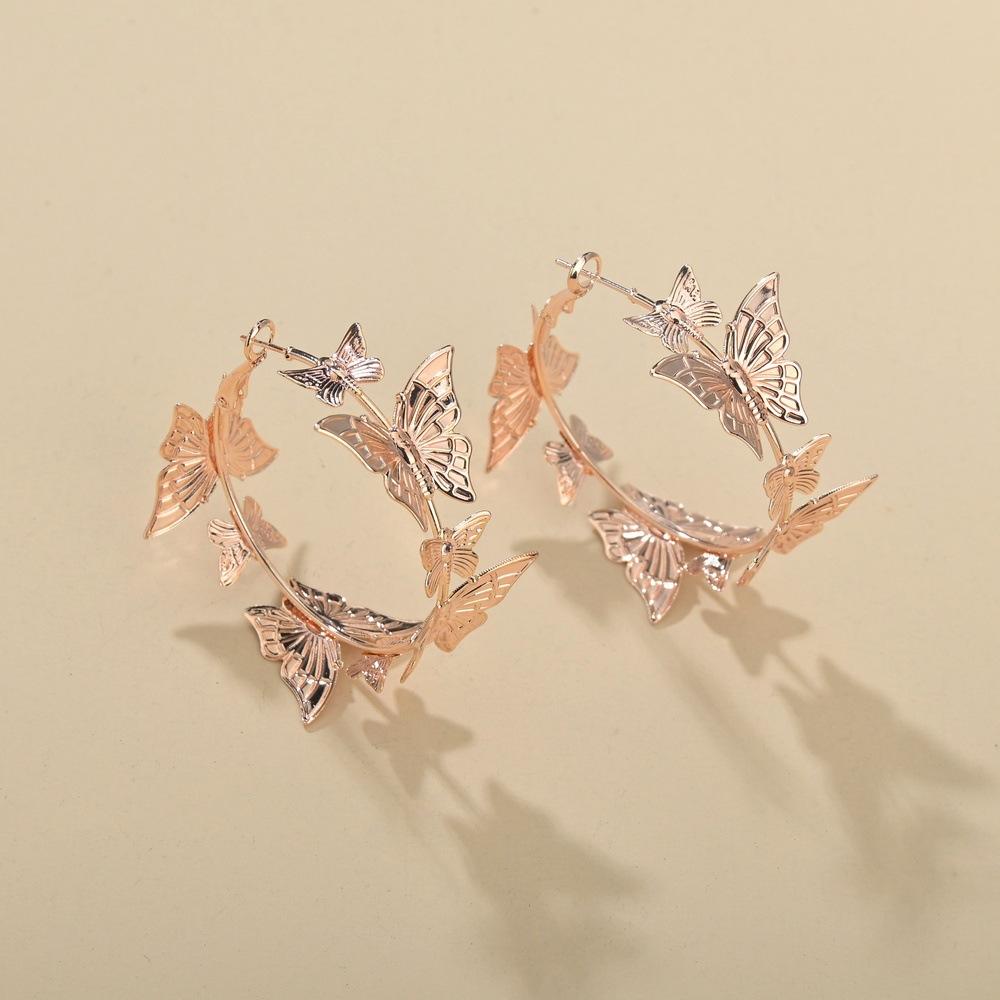 Jewelry Personality Trend Circle Butterfly Earrings Ins Fashion Pop Earrings