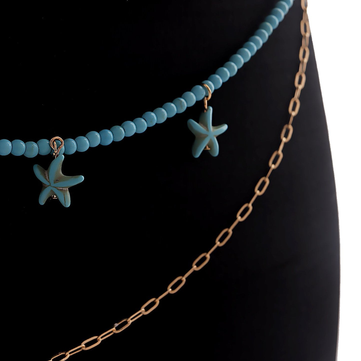 Jewelry Bohemian multi-layer turquoise starfish pendant waist chain female ins metal beach waist ornament