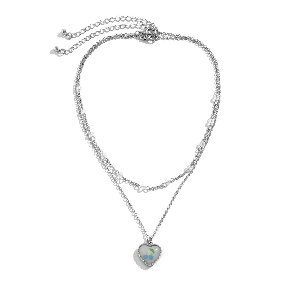 Jewelry Niche Heart-shaped Cherry Pendant Necklace Female Simple Versatile Imitation Crystal Double Layer Necklace