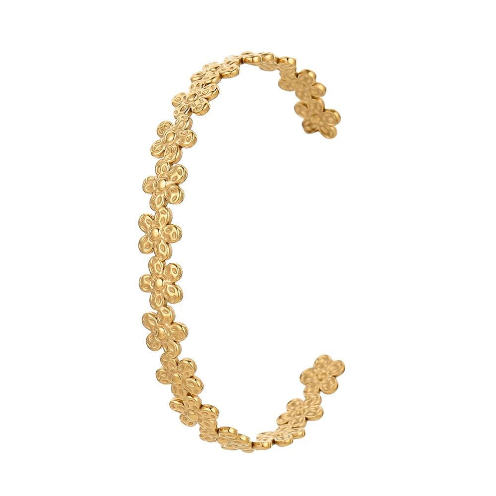 Ins trend simple stainless steel opening small daisy C-shaped bracelet fashion personality indifferent titanium steel all-match bracelet