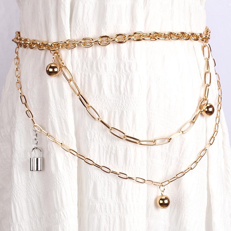 Trendy retro padlock ball decoration body chain female fashion personality multi-layer chain waist chain