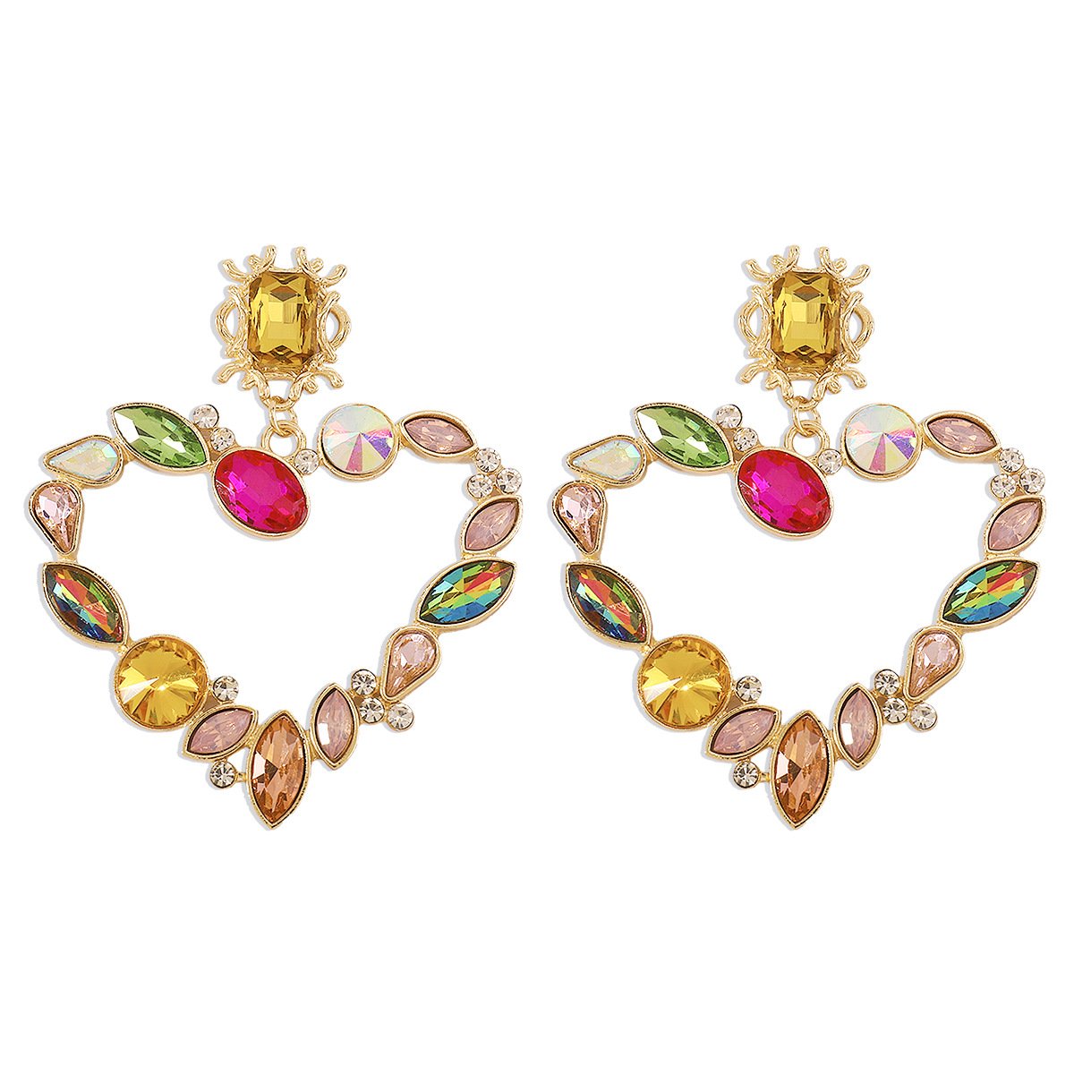 1869 Exaggerated Colored Diamond Gems Popular Dinner Party Light Luxury Earrings Romantic Retro Love Palace Earrings