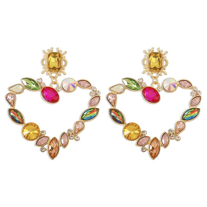 1869 Exaggerated Colored Diamond Gems Popular Dinner Party Light Luxury Earrings Romantic Retro Love Palace Earrings