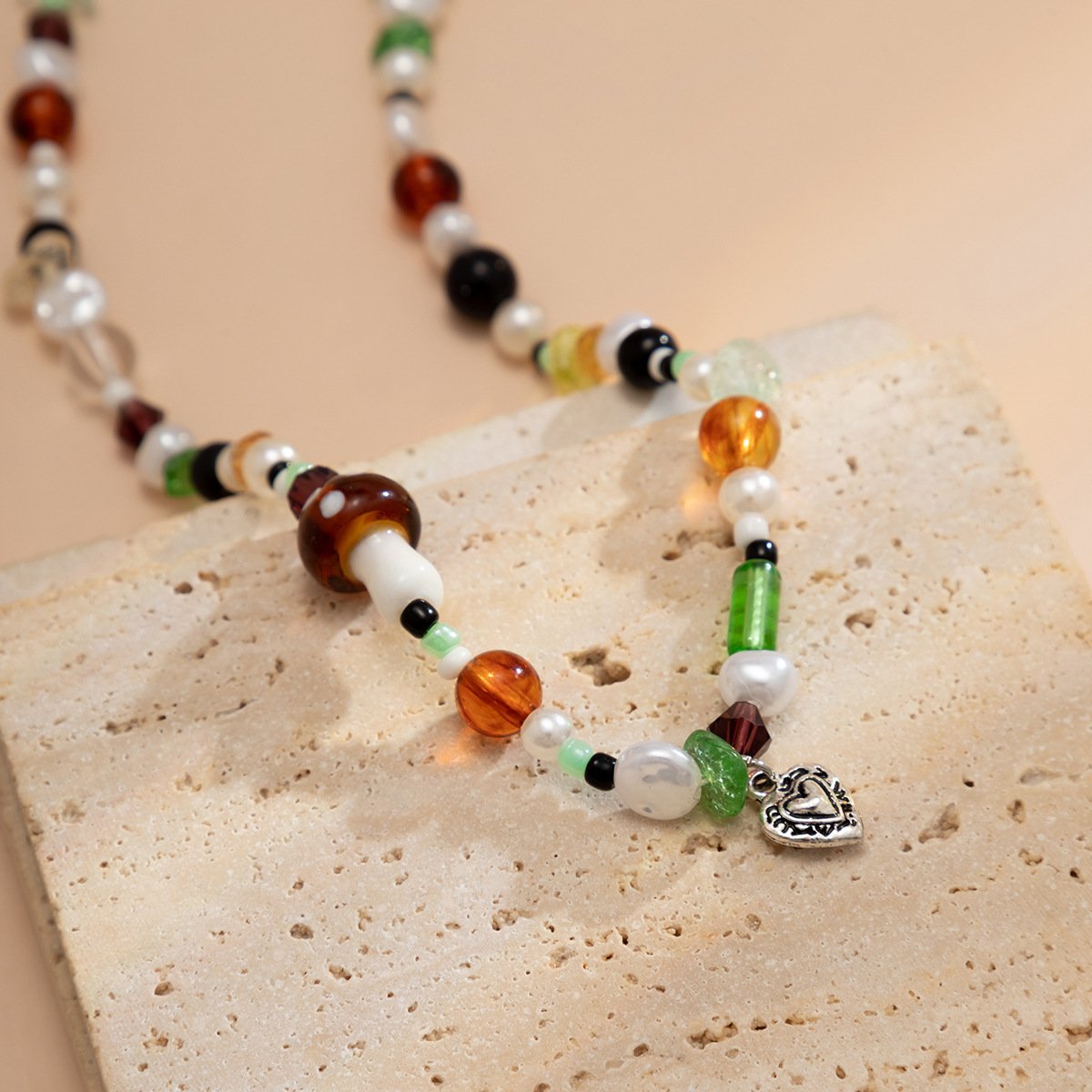 Jewelry Niche Design Sense Imitation Pearl Beaded Necklace Simple Versatile Glass Mushroom Necklace Women