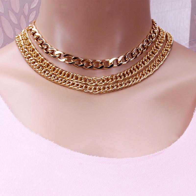 Jewelry Geometric Double Layer Business Chain Necklace Multilayer Retro Punk Metal Thick Chain Necklace
