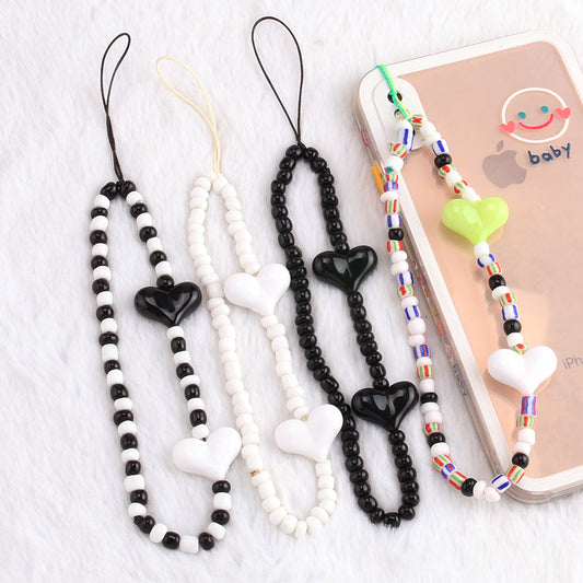 Fashion bag decoration chain for men and women can use acrylic peach heart color rice bead mobile phone chain