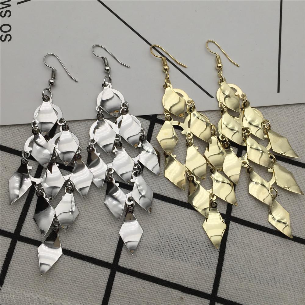 Three-dimensional sequins surface rhombus leaf long earrings metal earrings street stall accessories