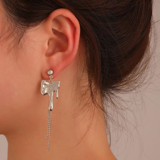 Fashion special-shaped metal asymmetric earrings female niche design temperament versatile lava tassel earrings earrings