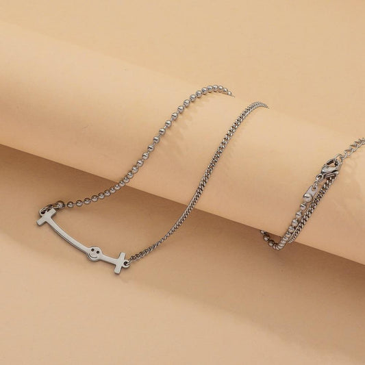 Cold and simple word smiley expression titanium steel pendant stainless steel choker clavicle chain necklace