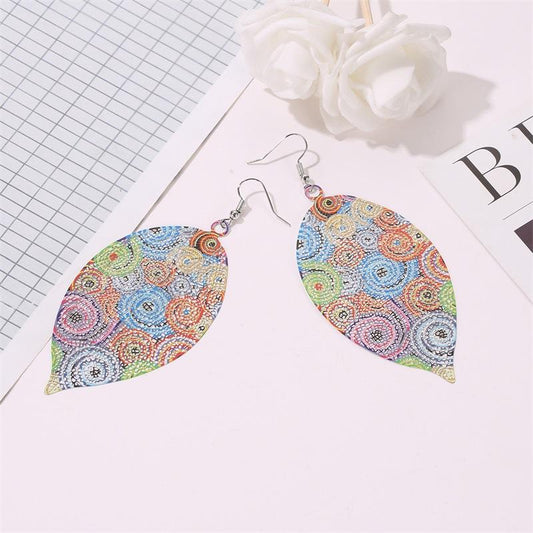 Creative color hollow leaf earrings bohemian ethnic exaggerated printing leaf earrings