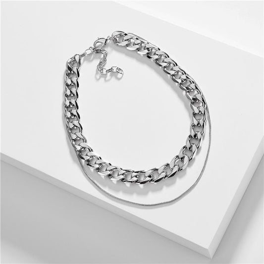 Personality Trend Thick Chain Short Punk Necklace Accessories Retro Fashion Snake Chain Double Necklace Necklace
