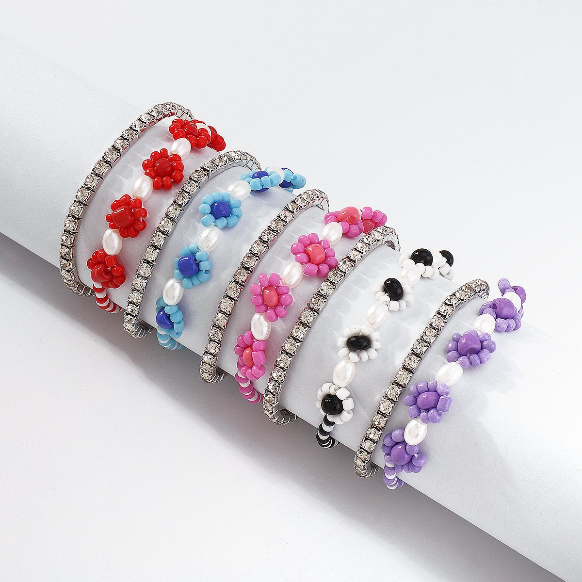 B1734 Contrasting Color Geometric Bracelet Female Personality Bohemian Rhinestone Beads Daisy Fashion Bracelet