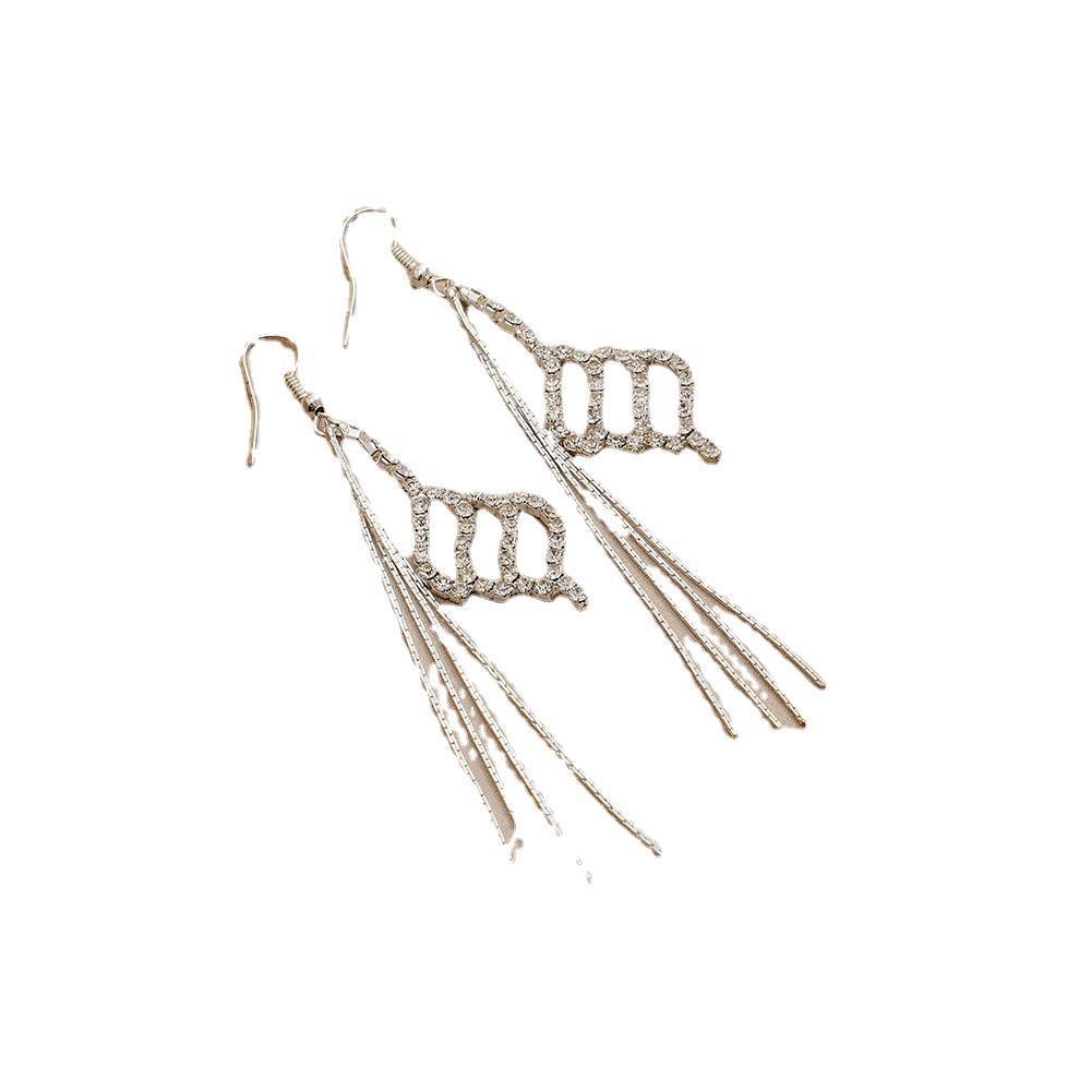 Tassel Zircon Geometric Earrings Personality Simple Temperament Style Drill Stud Earrings Women