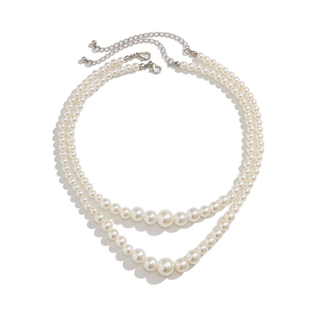 Jewelry retro double-layer beaded imitation pearl necklace femininity geometric niche round bead necklace