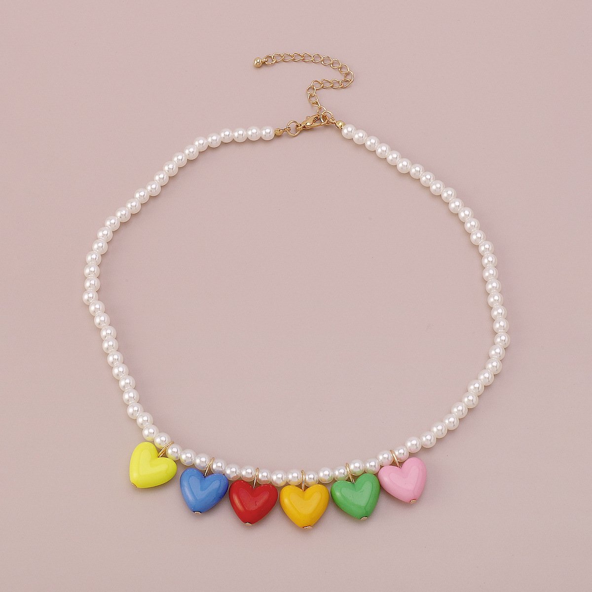 N136 Rainbow Pearl Necklace Spring and Summer Temperament Niche Necklace Net Red Resin Love Sweet Cool Necklace