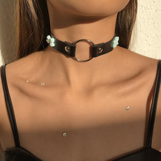 N9619 Trendy Punk Leather Collar Personality Street Shooting Ring Necklace Temperament Sexy Necklace