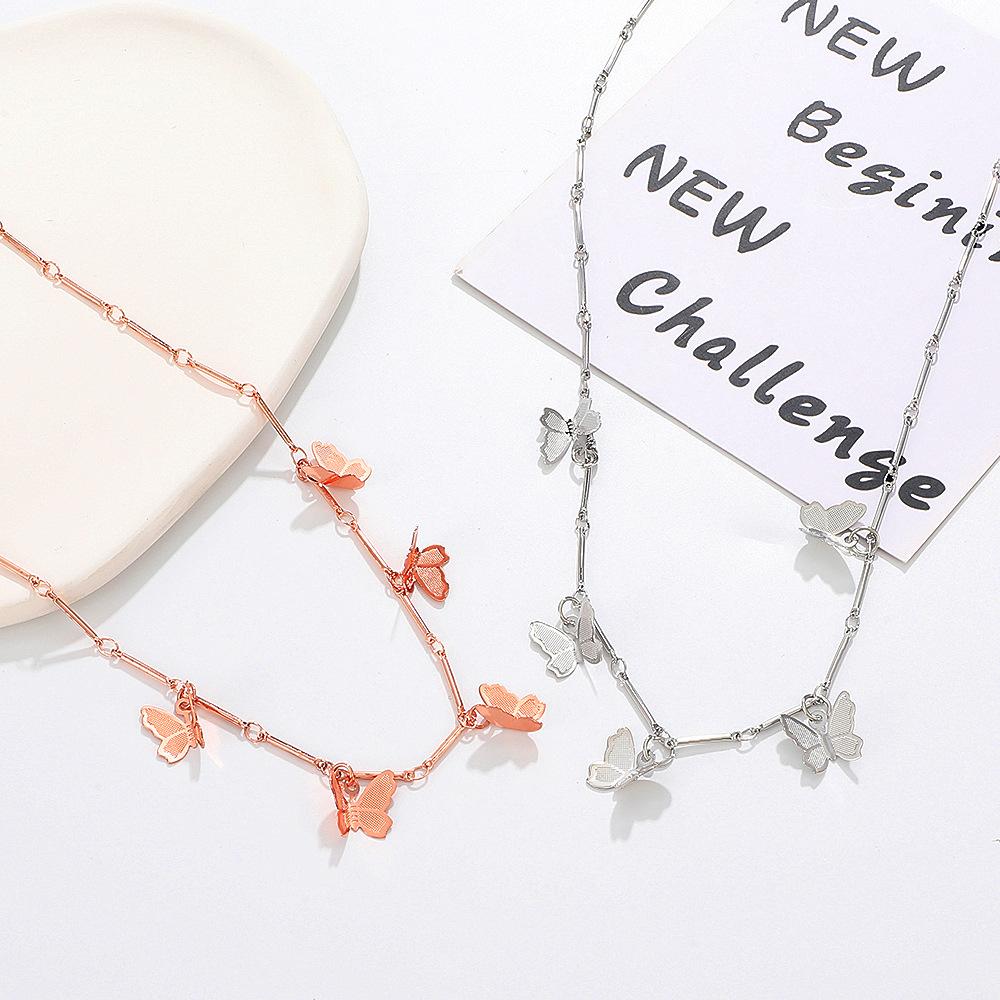 Ins five butterfly necklace female fashion personality butterfly pendant tassel clavicle chain necklace