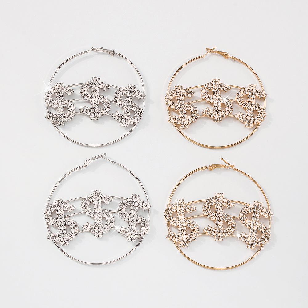 E152 Temperament and fashion earrings full of diamonds and dollar symbols trendy earrings design exaggerated new earrings