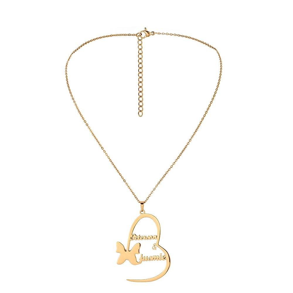 Ins trend stainless steel butterfly love English lettering cutting name custom titanium steel fashion fairy pendant