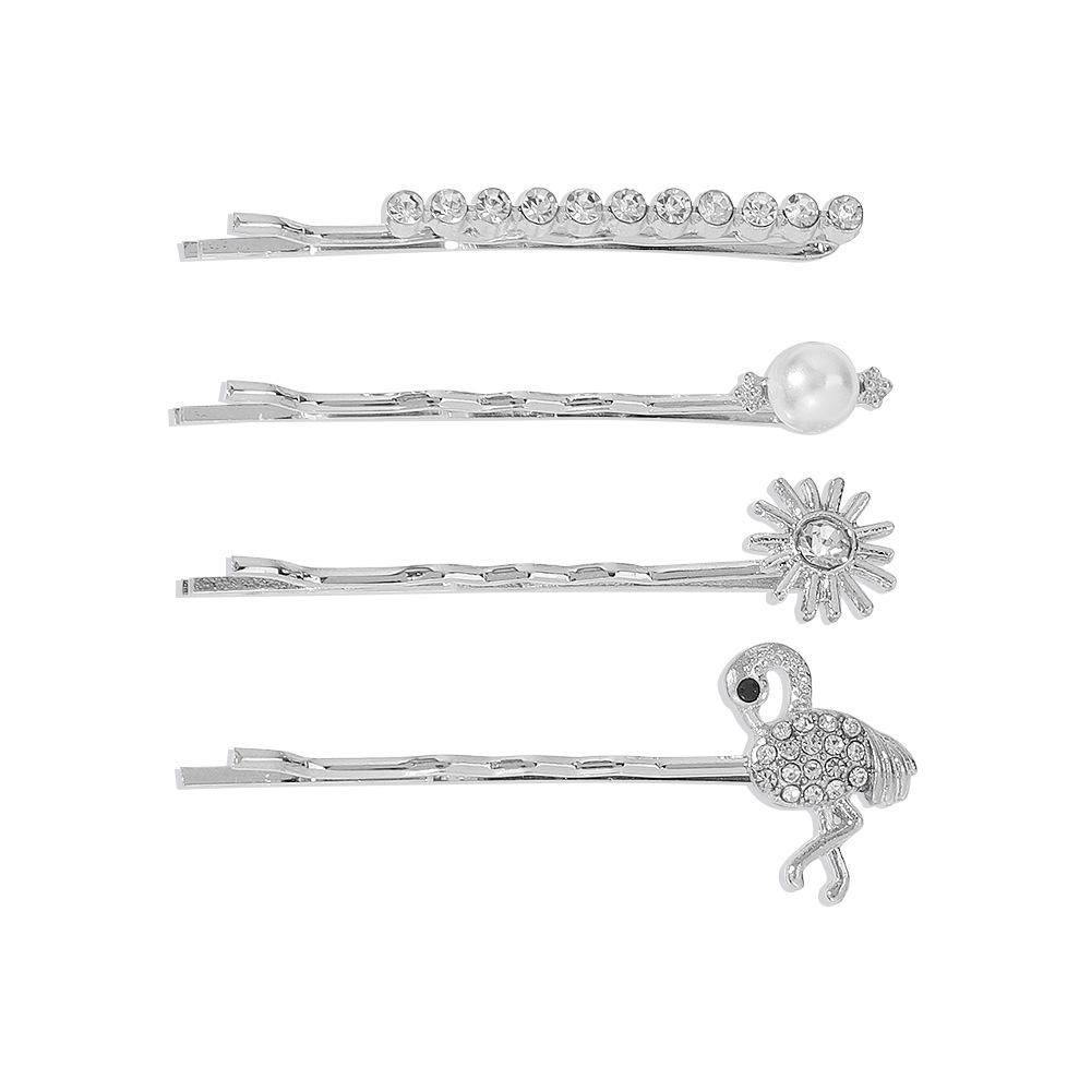 F395 Simple geometric hair clip rose love pearl bangs clip sweet side clip set