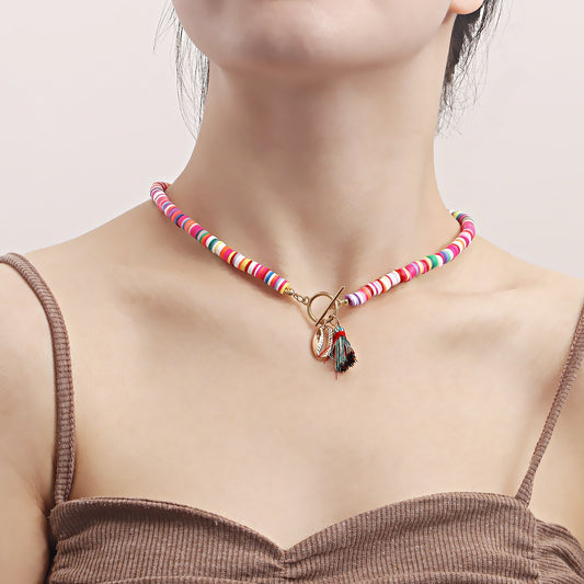 Hand-beaded soft pottery shell necklace personality simple tassel mix-and-match jewelry necklace babes