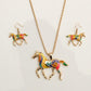 Spring and summer fashion dripping oil rainbow horse earrings necklace set ethnic glaze jewelry X898