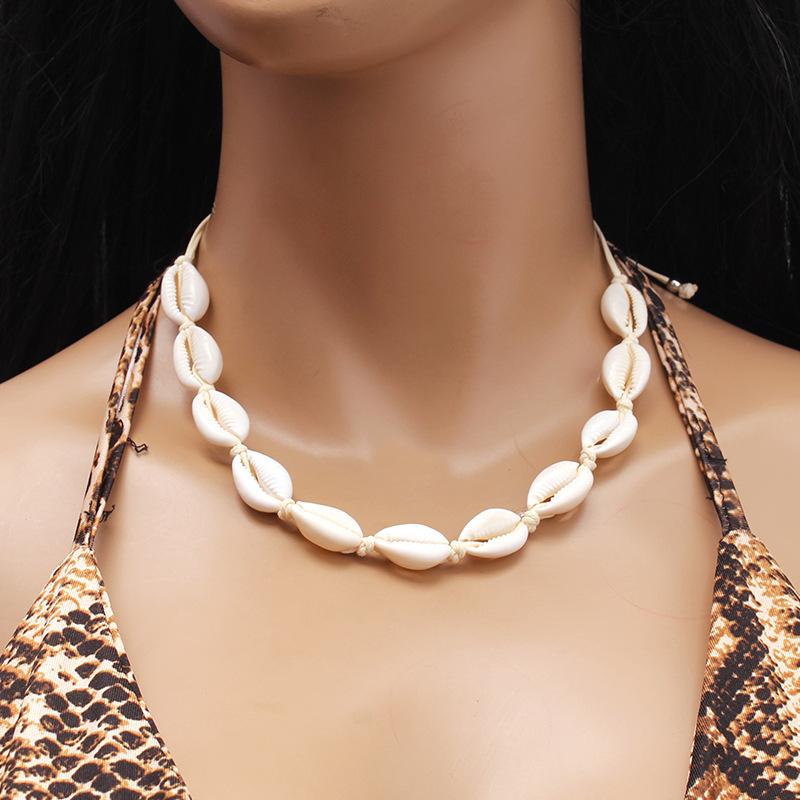 Ornament Sea Shell Hand Woven Stretchable Necklace Hawaiian Beach Shell Choker