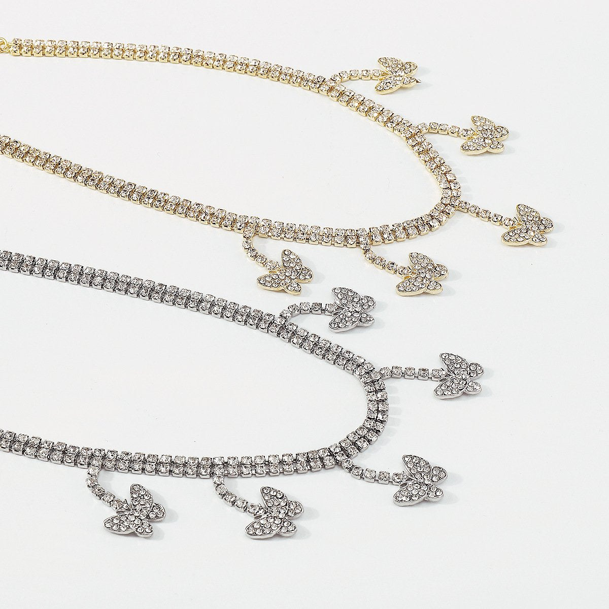 N1661 Small Fresh Butterfly Claw Chain Necklace Rhinestone Tassel Fairy Temperament Necklace Sweet Girl Heart Necklace