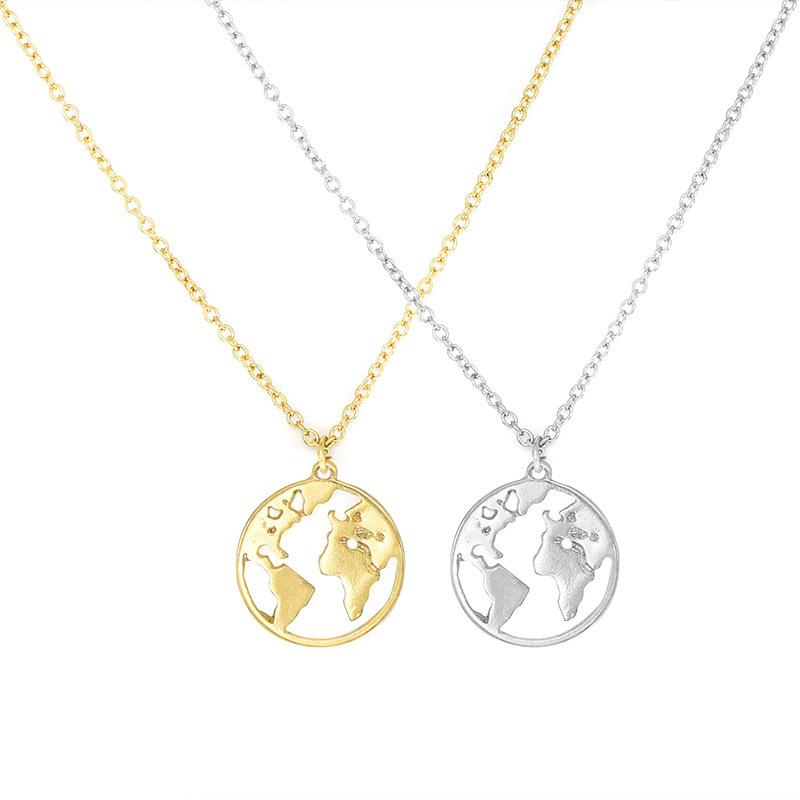 Popular Jewelry Fashion Personality Round Hollow Your World Map Pendant Female Necklace Clavicle Chain