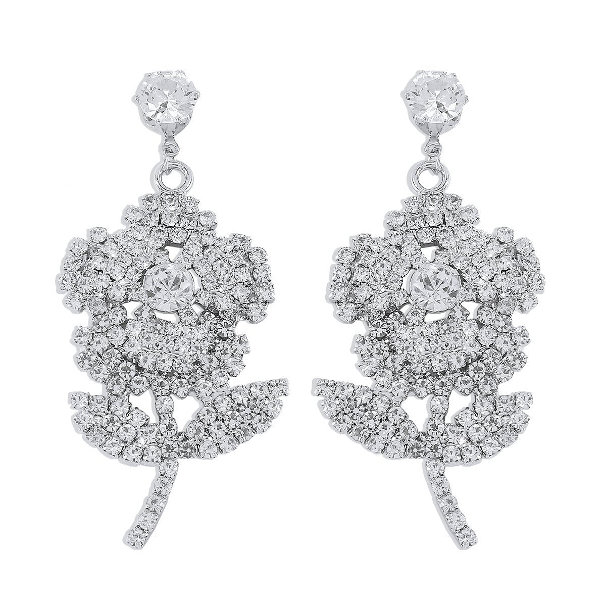 E1778 Exaggerated full diamond temperament flower earrings creative light luxury personality earrings dinner party earrings