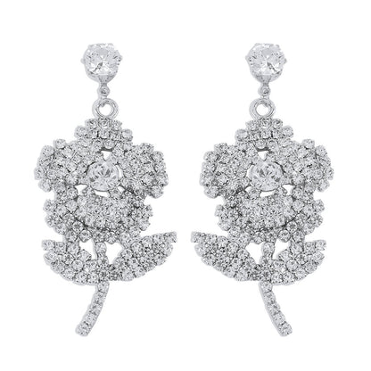 E1778 Exaggerated full diamond temperament flower earrings creative light luxury personality earrings dinner party earrings