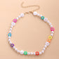 Jewelry Fashion Color Soft Pottery Flower Necklace Female Simple Geometric Short Shaped Pearl Necklace