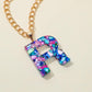 ins popular creative color letter pendant personality stone resin 26 English letters fashion necklace