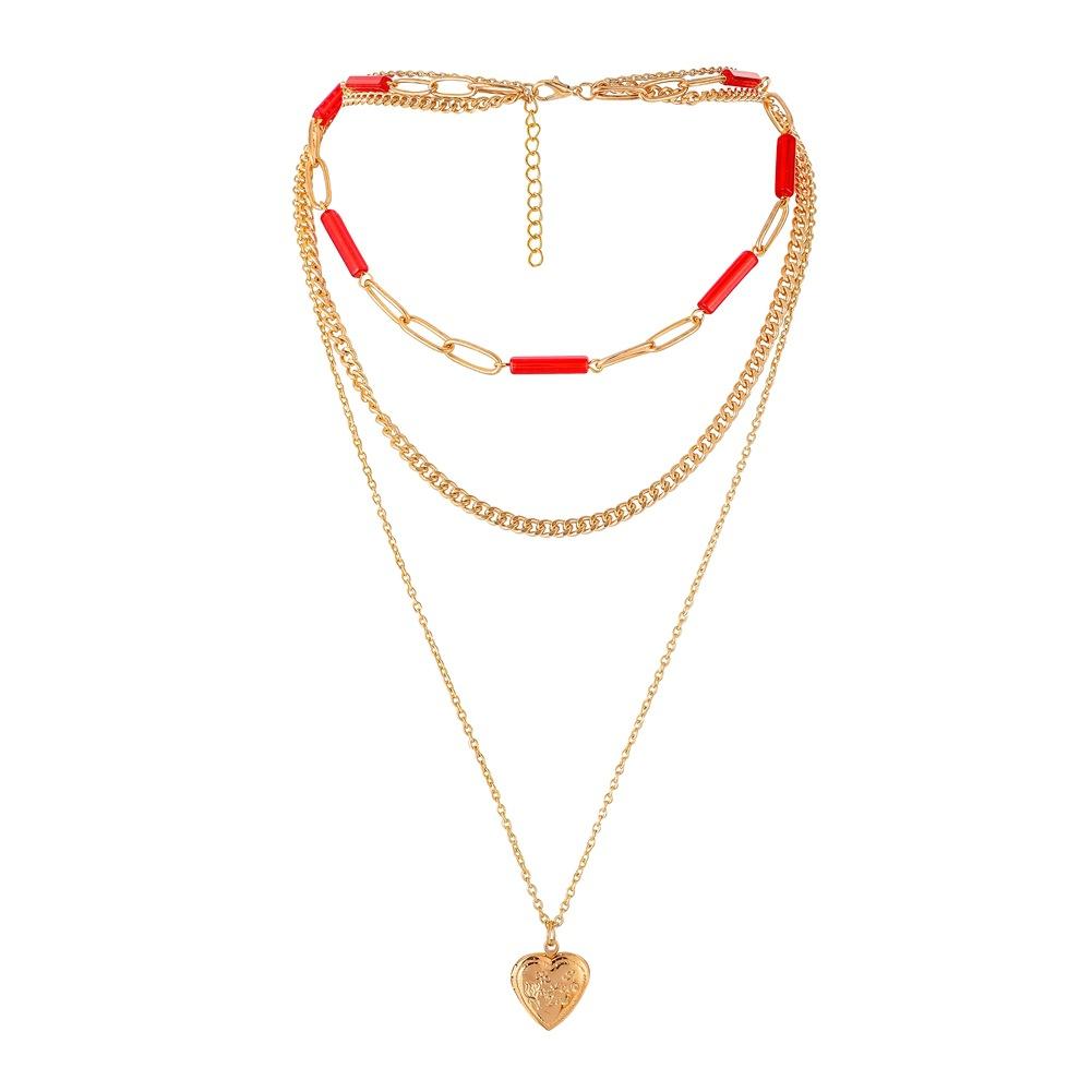 Retro three-layer stacked personalized crystal tube chain peach heart necklace creative openable love photo box pendant