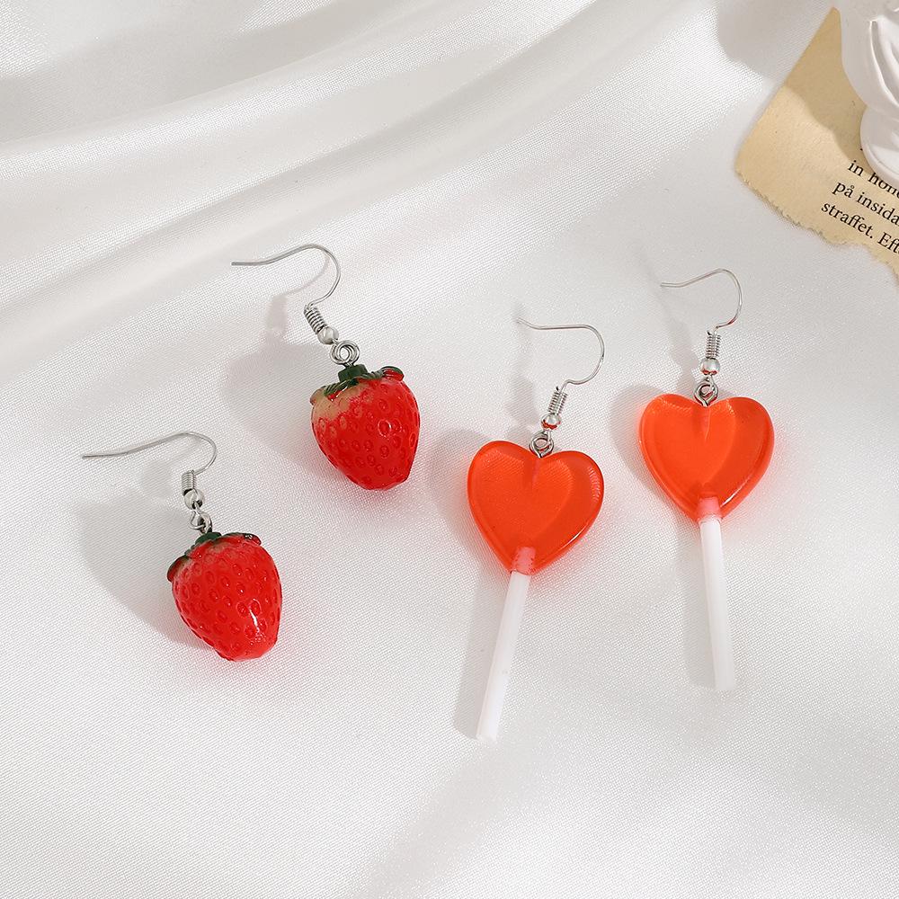 ins resin love earrings set fashion acrylic strawberry butterfly paper clip earrings set of 6