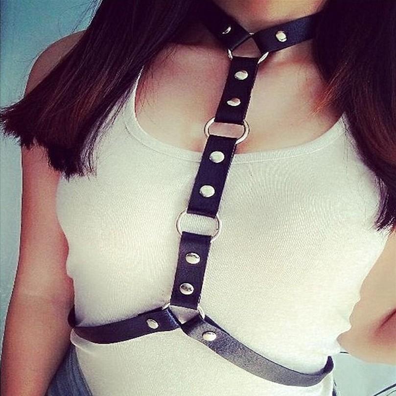 Harajuku punk collar belly belt strap sexy body jewelry trendy female ring PU waist chain accessories belt