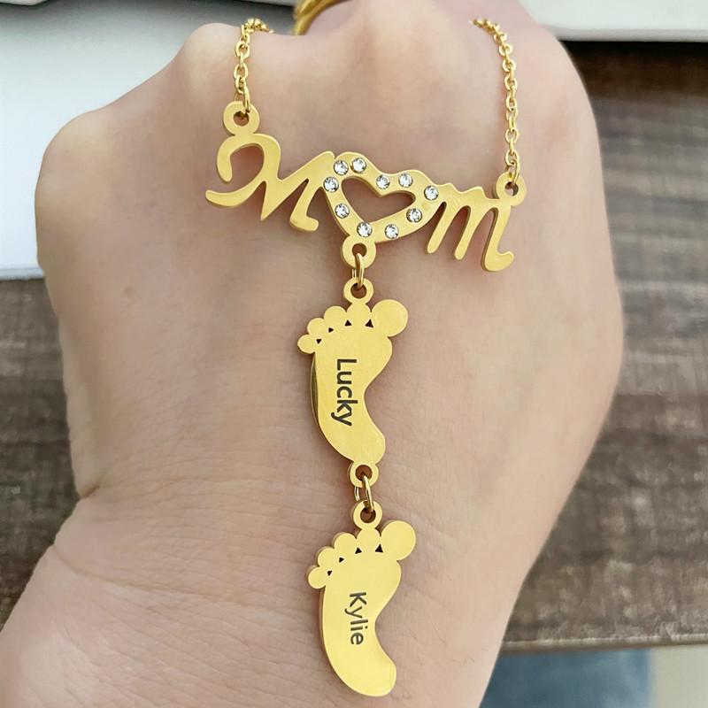 Personalized Custom Family Foot Necklace Female Name Full Diamond Clavicle Chain