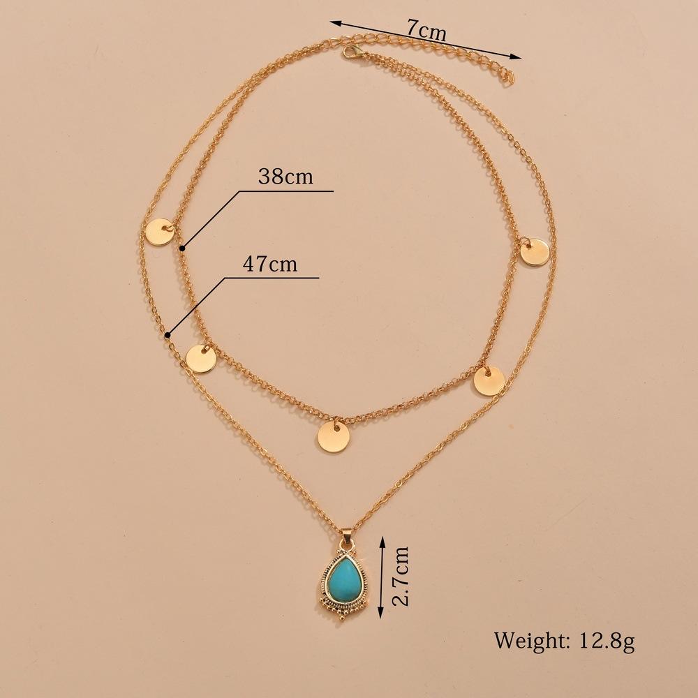 Fashion Round Iron Necklace Clavicle Chain Alloy Water Drop Pendant Multilayer Necklace Accessories