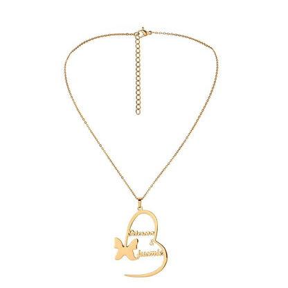 Ins trend stainless steel butterfly love English lettering cutting name custom titanium steel fashion fairy pendant