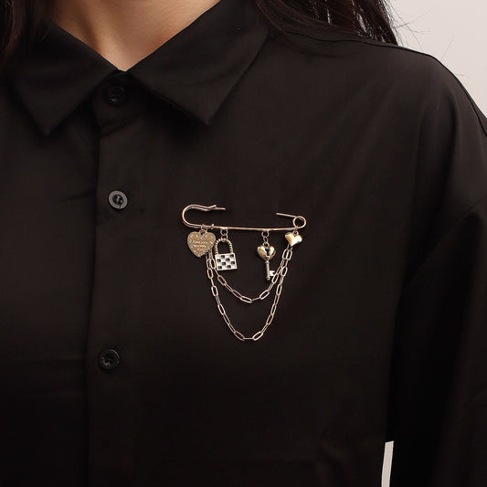 Jewelry black and white grid lock key love brooch trend multi-element retro pin accessories