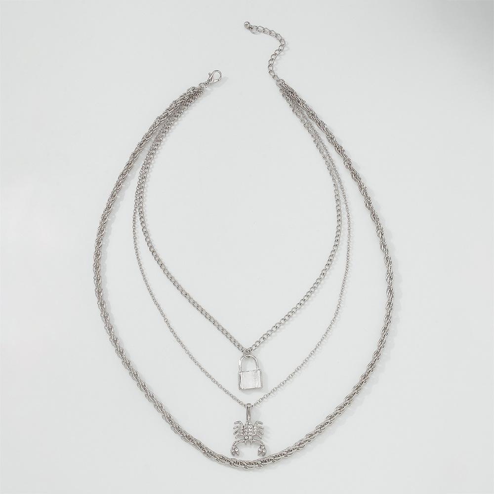 N951 personalized multi-layer chain necklace trendy cool lobster small lock necklace stacked exaggerated creative necklace female