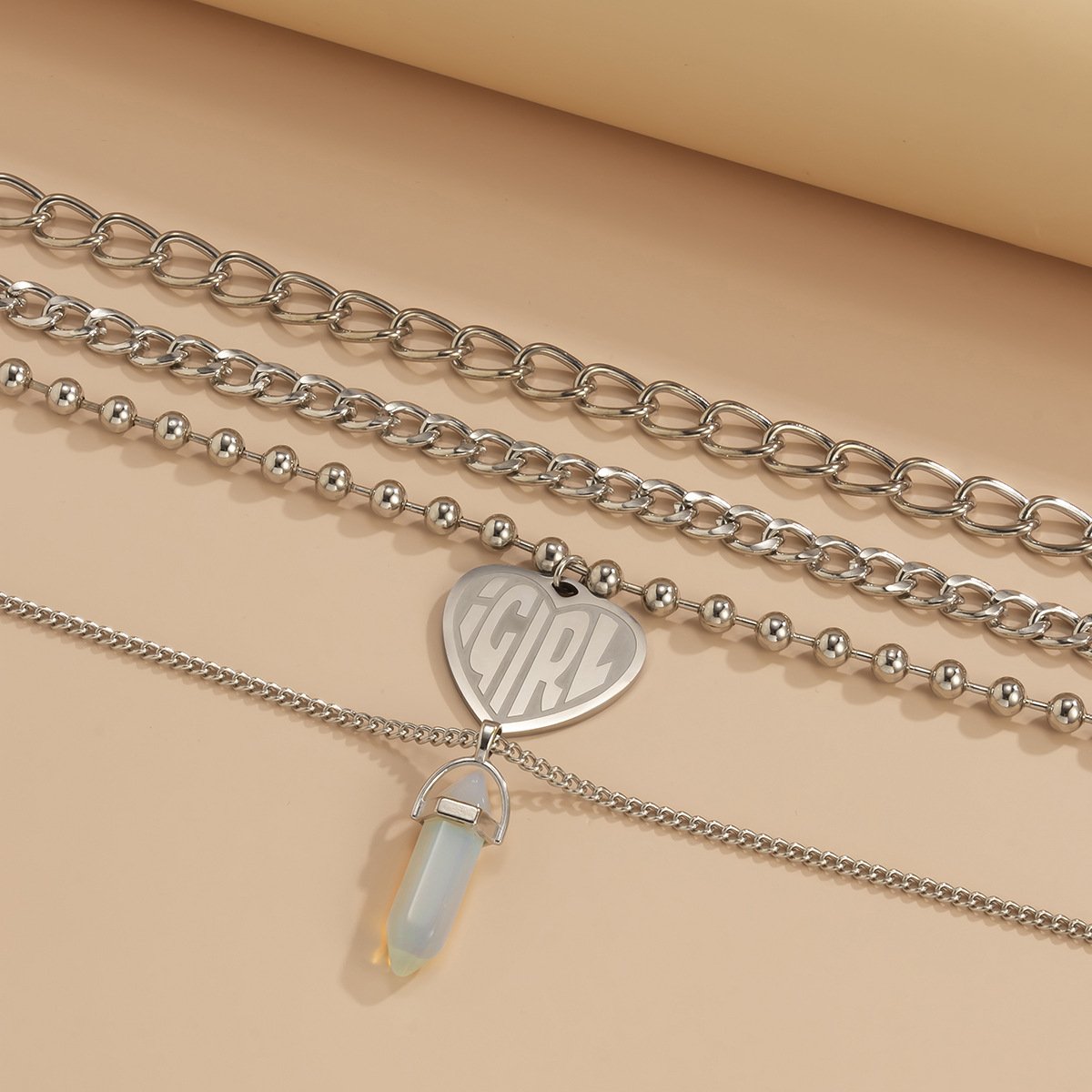 Hip-hop street trendy cool heart-shaped letter tag necklace punk metal chain crystal necklace for men and women