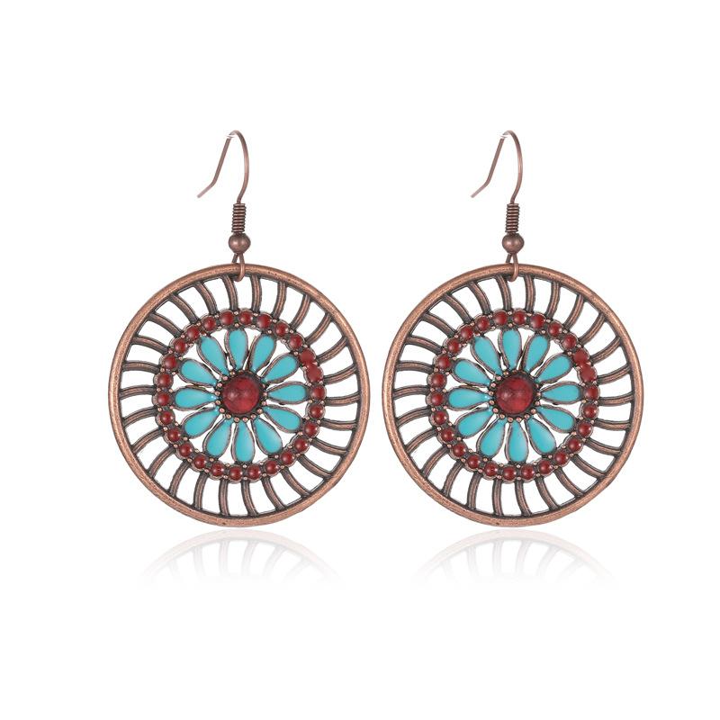 Ethnic personality earrings creative round hollow earrings female bohemian fashion retro flower earrings