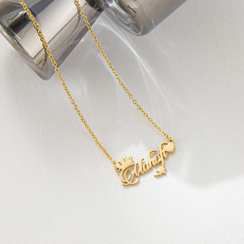 Stainless Steel Name Necklace Female DIY English Alphabet Crown Clavicle Chain Furnace Vacuum Plating