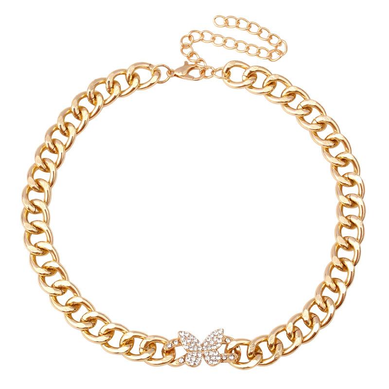Jewelry Creative Diamond Butterfly Simple Necklace Exaggerated Punk Metal Chain Versatile Necklace