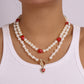 N1389 Holiday Color Necklace Imitation Pearl Ceramic Strawberry Lovely Necklace Heart Micro-inlaid Necklace